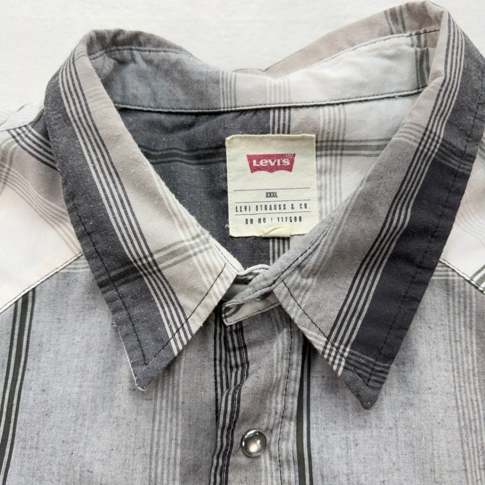 Levi's Shirt‎ Mens XXXL Grey Plaid Western Snap Front Long Sleeve Pearl Snap